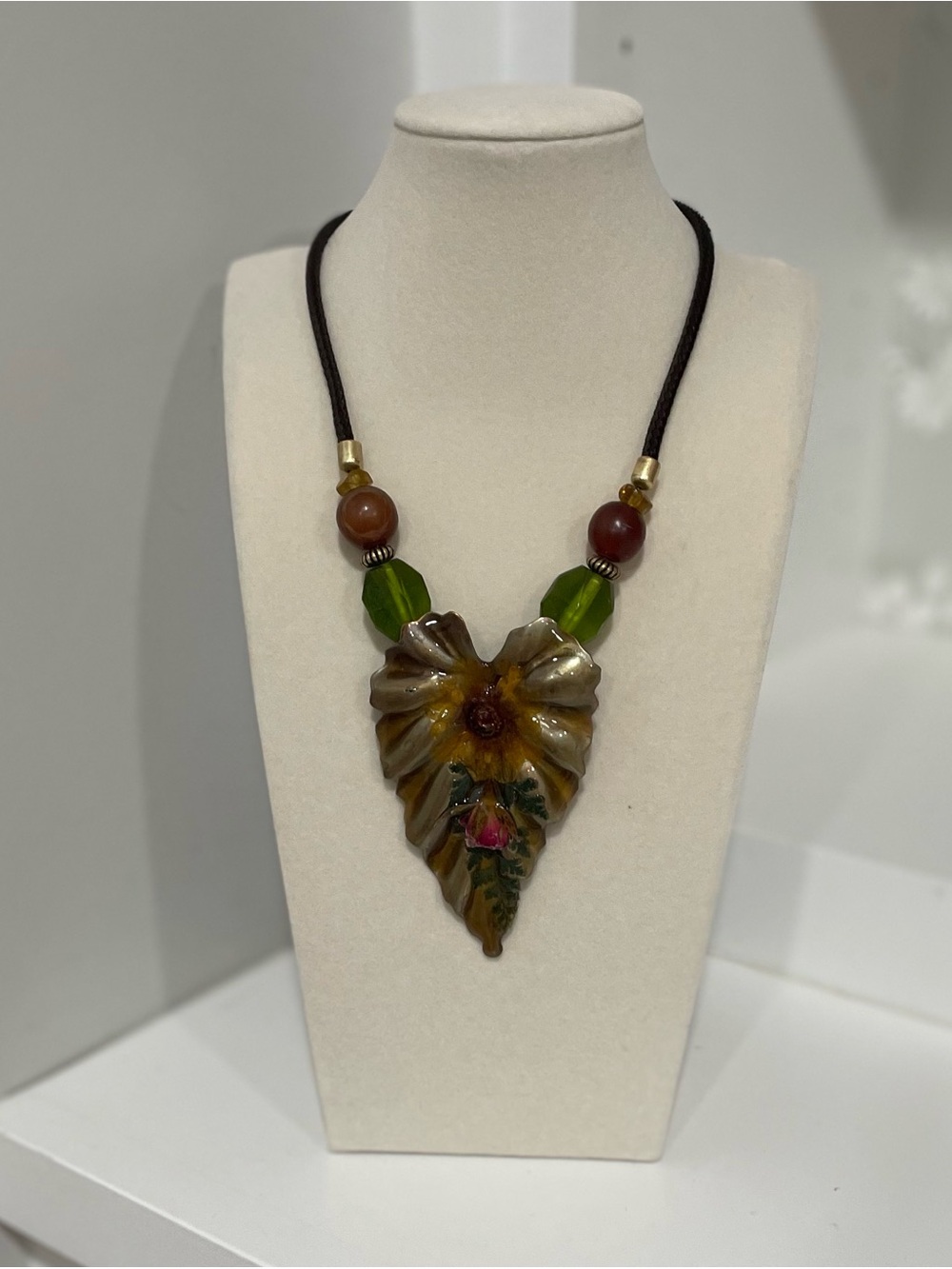 NWT Chicos Leaf Statement Necklace Autumn Fall Boho Artsy Earthcore Nature
